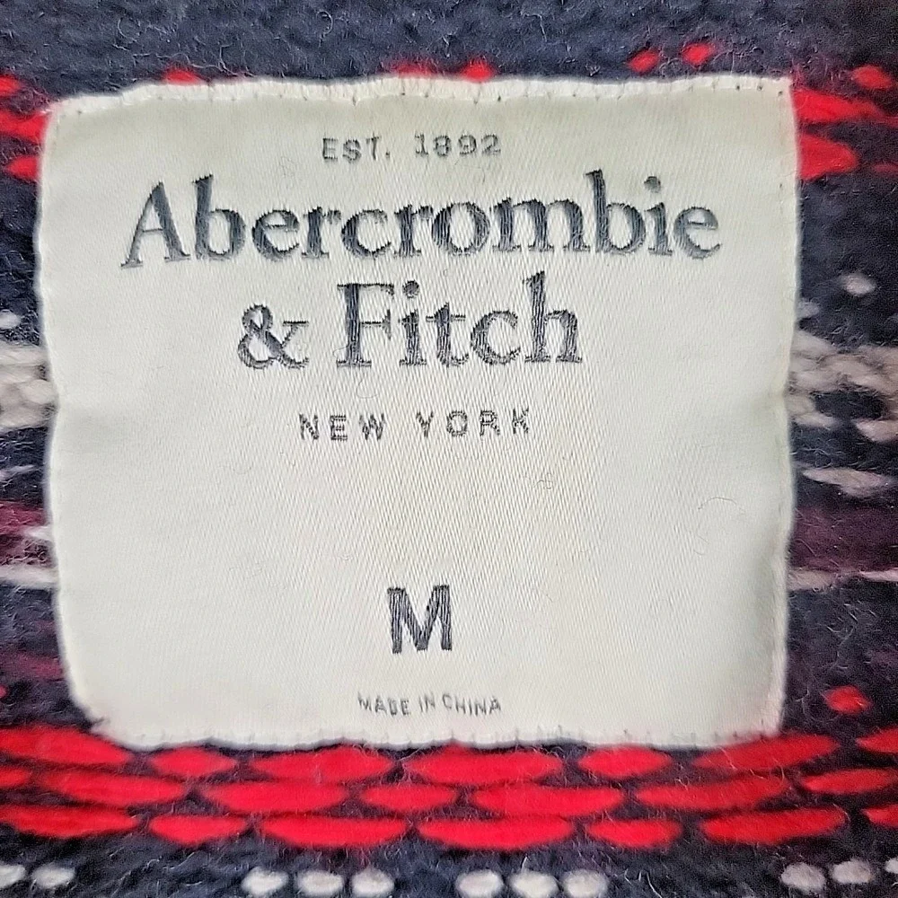 Abercrombie & Fitch Crewneck Dress Sweater Men's Size M Patterned Red White Blue